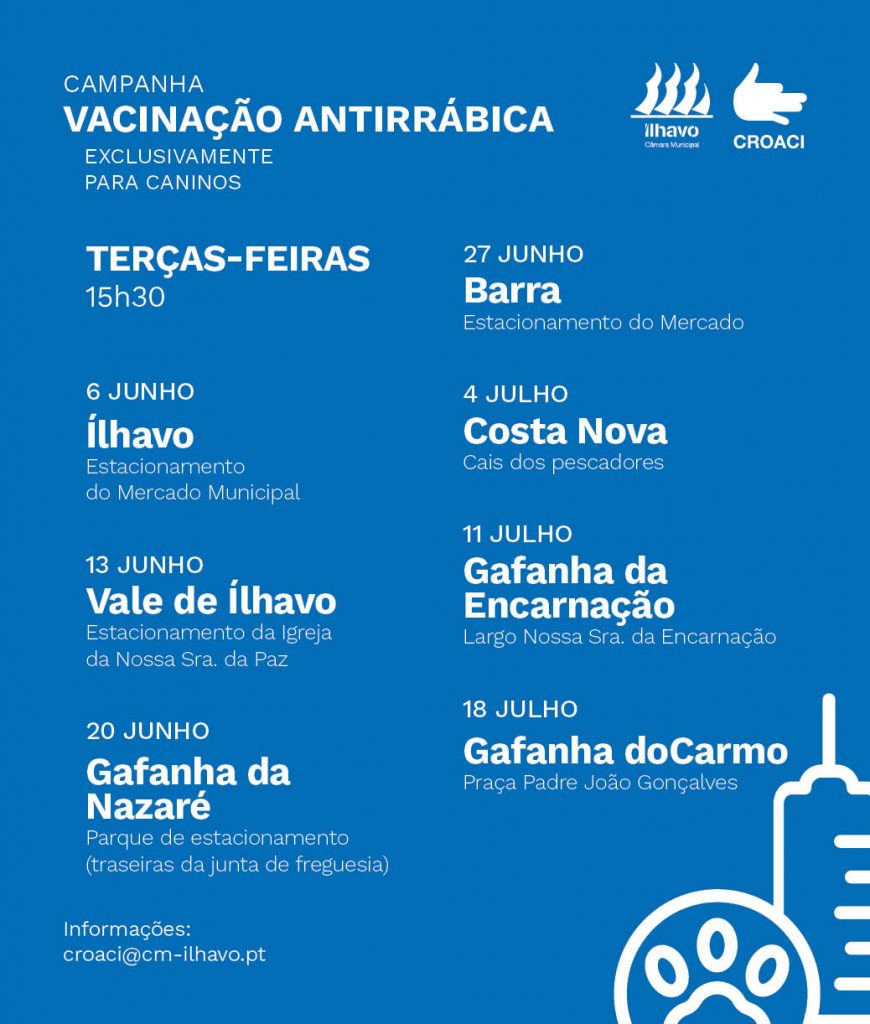 Campanha de Vacinação Antirrábica passa hoje pela Gafanha da Nazaré O