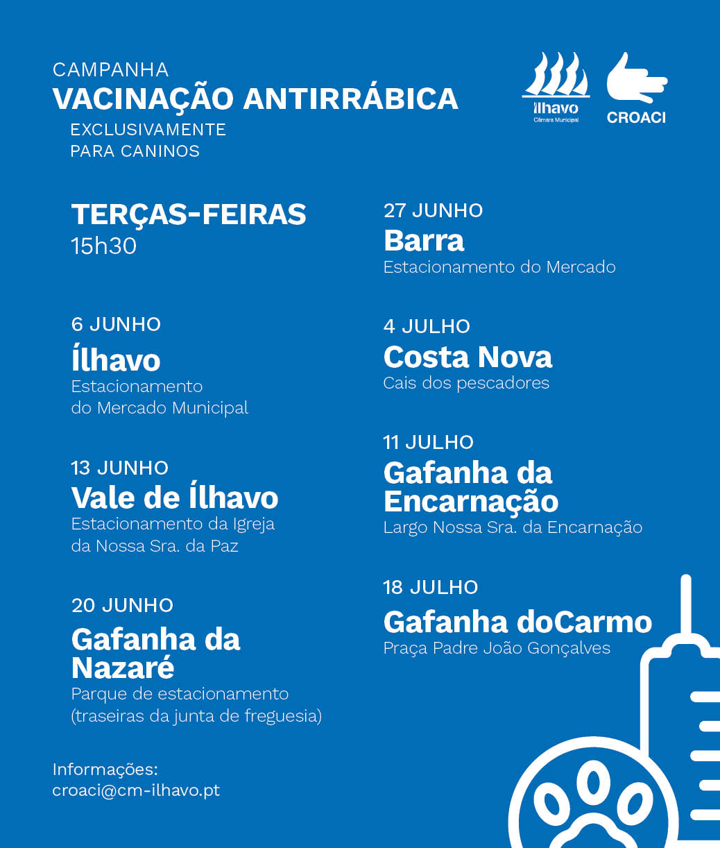 Campanha de Vacinação Antirrábica passa hoje pela Gafanha da Nazaré