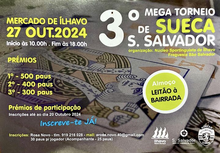 3.º Mega Torneio de Sueca São Salvador realiza-se domingo no Mercado de Ílhavo